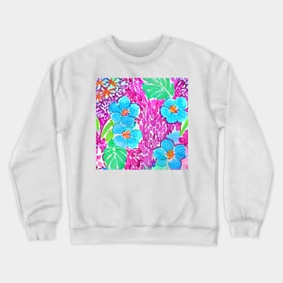 Pink and turquoise flowers and leaves preppy seamless pattern Crewneck Sweatshirt